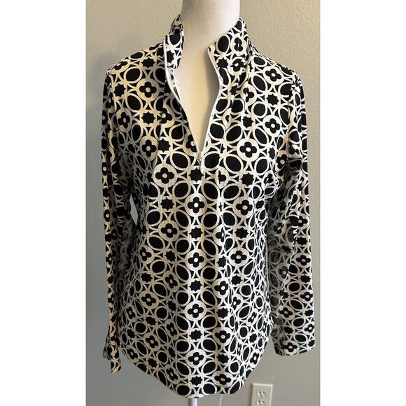 IBKUL 1/4 Zip Pullover Mesh Vent Medallion Print Long Sleeve SPF 50 Womens Med - Picture 2 of 11